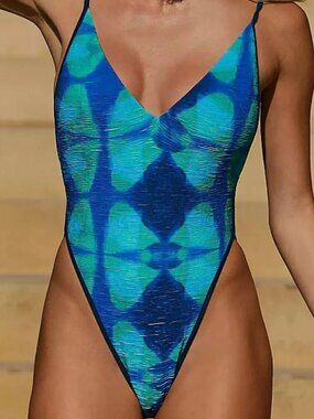 Free People free-est Amber Printed One-Piece Swimsuit - Blue - Size Medium